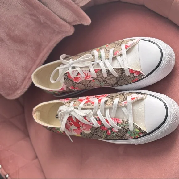 Floral Canvas Sneakers with White Accents - Picture 2 of 8
